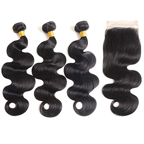 10A Brazilian Body Wave Bundles with Closure 12 14 1610 Free Part Brazilian Virgin Human Hair Bundles 3 Bundles with Closure 100 Unprocessed Virgin Remy Hair Bundles Natural Black