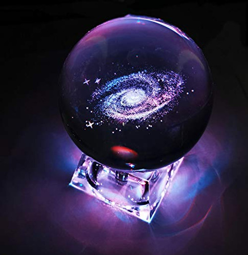 FINROS 3D Crystal Ball with Solar System Model and LED lamp Base Solar System Crystal Ball Best Birthday Gift for Kids Teacher of Physics Girlfriend Gift Classmates and Kids Gift Galaxy 80mm