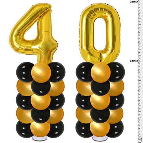 Gold 40th Birthday Decorations for Men Women2 Pack Huge 6 Feet Tall 40th Birthday Balloons Column for 40th Birthday Party and Wedding Anniversary Decorations