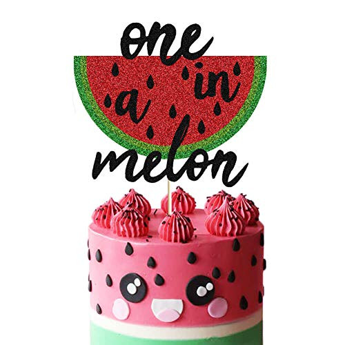 One in a Melon Cake Topper Black Glittery Watermelon 1st Birthday Cake Decor Summer Tropical Fruit Watermelon Themed Baby Boy First Birthday Party Supplies Decorations