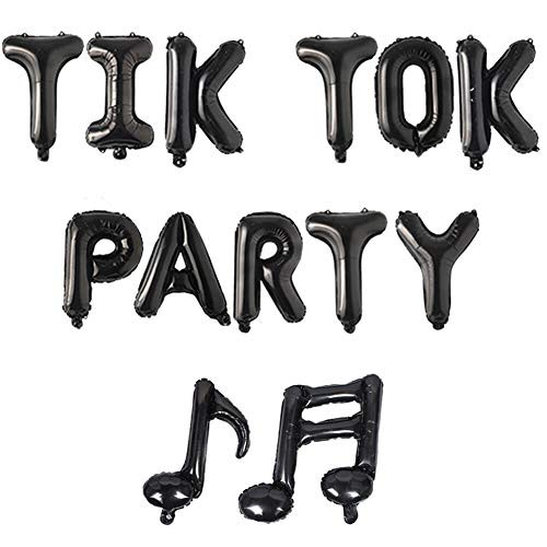 Tik Tok Party Decorations Black Tik Tok Party Balloons Banner Music Sign Foil Balloons for Girls Boys Music Karaoke Social Media Tik Tok Themed Birthday Party Supplies