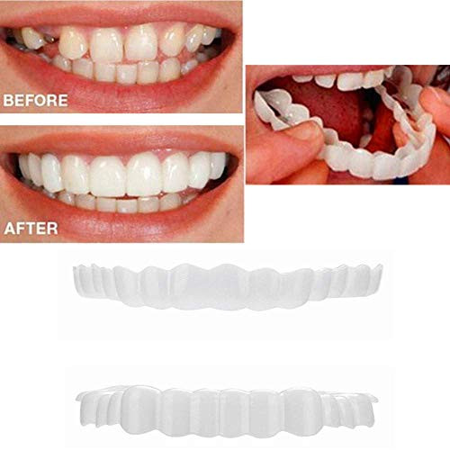 Teeth Veneer Denture Teeth Smile 2Pcs Comfort Fit Flex Teeth Denture Teeth veneers Fake Teeth Works for Top and Bottom Instant Braces