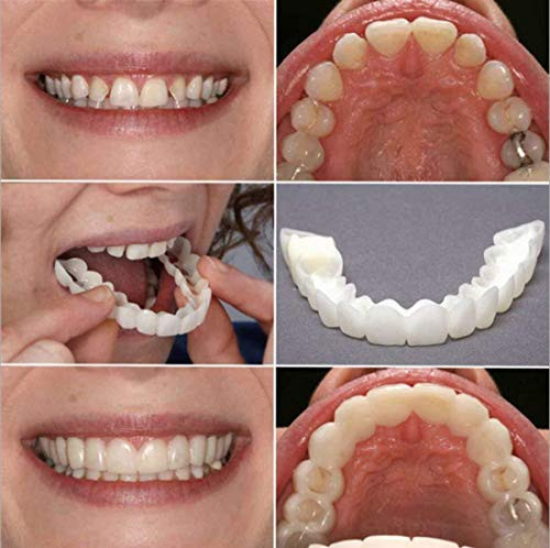 Fake Teeth Denture Teeth Veneer Cosmetic Teeth Instant and Confident Snap on Teeth Smlie Veneer Temporary Fake Teeth Works for Covering Broken Teeth and Tooth Gap etc 1Pc Top1Pc Bottom2 Adhesive