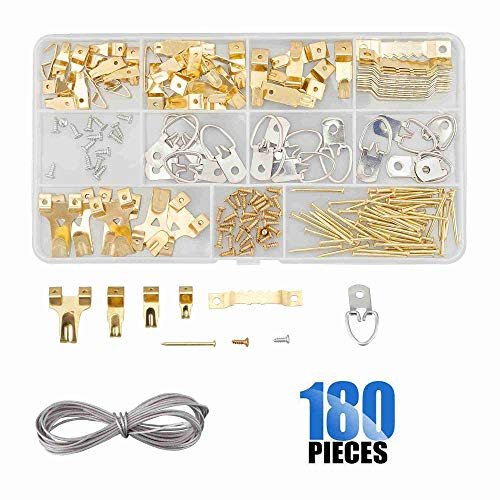 Litorange 180pcs Picture Hooks Heavy Duty Picture Hangers Kit with Hooks Nails Hanging Wire Sawtooth D Ring and Screw Eyes