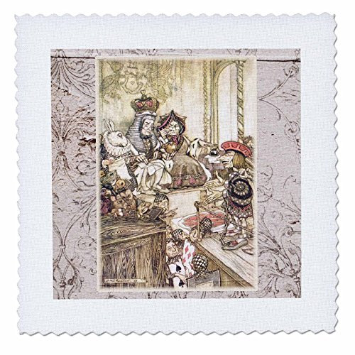 3dRose qs_110234_1 Queen and King of Hearts Alice in Wonderland Vintage-Quilt Square, 10 by 10-Inch