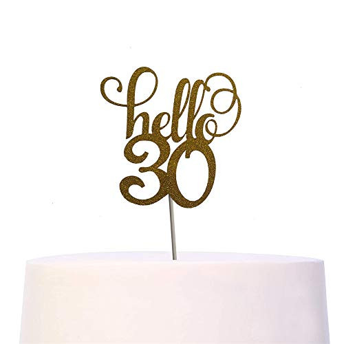 Hello 30 Cake Topper  30th Birthday  30th Anniversary Party Cake Decoration 30th Birthday  30th Anniversary Party Decorations Supplies Gold Hello 30