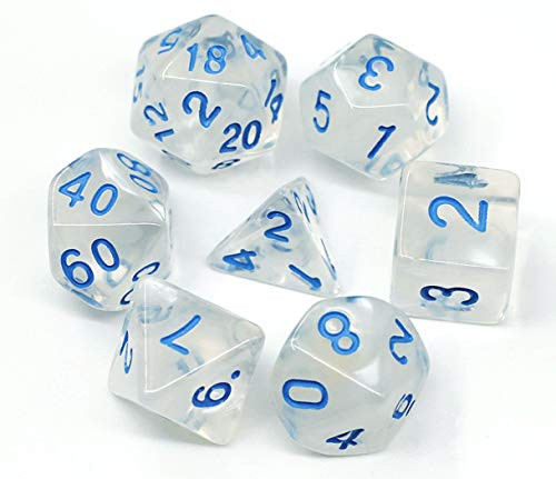 HD DND Dice Set Polyhedral DND Game Dice RPG Dice Set for Dungeons and DragonsDD Pathfinder MTG Roleplaying Game Flowing Series Transparent Dice Set Blue