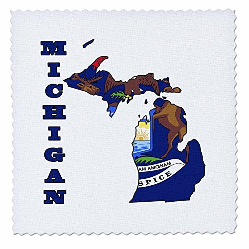 3dRose Michigan State Flag In The Outline Map and Letters for Michigan - Quilt Square, 10 by 10-Inch (qs_58743_1)