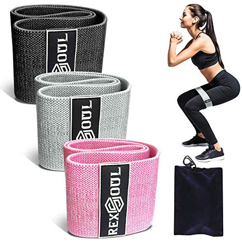 RexSoul Resistance Bands for Legs and Butt Fabric Workout Bands WomenMen Stretch Exercise Loops Thick Wide NonSlip Gym Bootie Band 3 Set for Squat Glute Hip Training Light Grey Pink Black