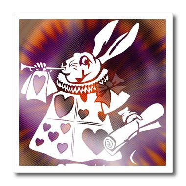 3dRose ht_50554_1 Magical White Rabbit Cartoon Characters Alice in Wonderland Fun Iron on Heat Transfer, 8 by 8", for White Material