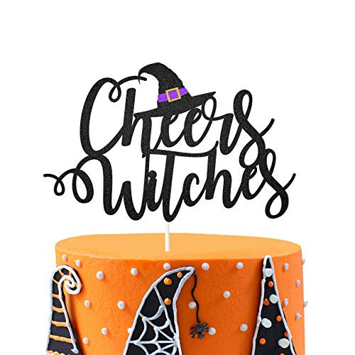 Cheers Witches Cake Topper Halloween Cake Topper Halloween Bride Shower Cake Topper Glitter Witch Topper Girls Halloween theme Birthday Party Decoration Supplies