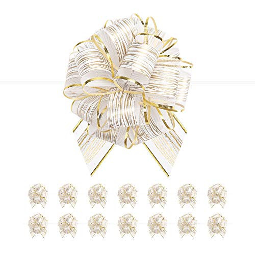PACKQUEEN 15 Large White Gift Bows 6 inches Ribbon Pull Bows for Gift Wrapping Gift Wrap Bows for Decorating Presents
