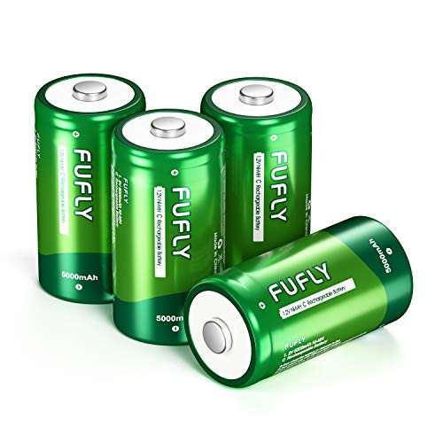 Fufly Rechargeable C Batteries 5000mAh  12V NiMH High Capacity High Rated C Size Battery C Cell Rechargeable Batteries with Storage Box 4 Pack