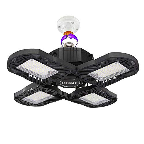 SEQI LED Garage Lights 100W Deformable Garage Light 10000LM Daylight White 6000K LED Shop Lights with 4 Adjustable Panels Super Bright Garage Ceiling Light Work Lighting for Basement Workshop