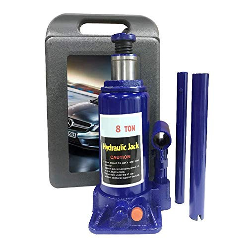 Portable Hydraulic Double Ram Welded Bottle Jack with Carrying Case 8 Ton 16000 lb Capacity Blue 8 Ton