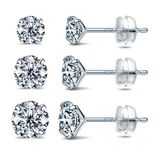 Womens CZ Stud Earrings 18K Gold Plated 925 Sterling Silver 4 Prong Hypoallergenic Round Cubic Zirconia Ear Stud Set?3 Pairs Womens CZ Stud Earrings 18K Gold Plated 925 Sterling Silver 4 Prong Hypoallergenic Round Cubic Zirconia Ear Stud Set?3 Pairs
