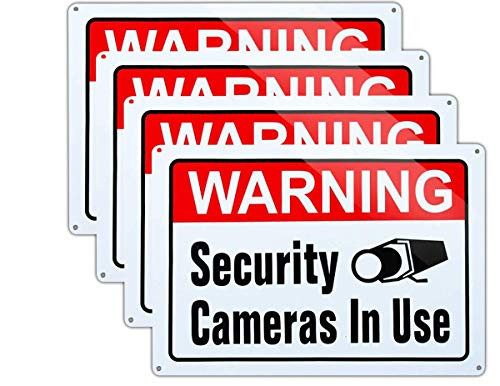 Video Surveillance in Use SignWarning Security Cameras in use SignLarge 10x14 Inch Aluminum UV Ink Printed for House and Business 4Pack