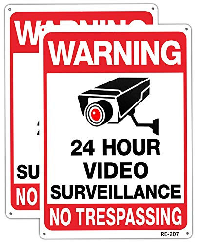 Warning Security Cameras in Use 24 Hour Video Surveillance Sign No Trespassing Sign 10x14 Aluminum UV Ink PrintedDurableWeatherproof Up to 7 Years Outdoor for House and Business 2Pack
