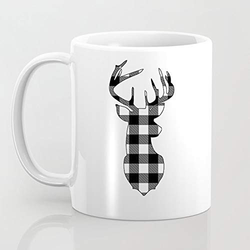 Buffalo Check Deer Coffee Mugs 11 OZ Coffee Mugs Handmade Ceramic Cup Tea Cup for Office and Home