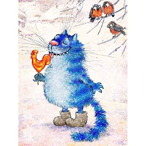 DIY 5D Diamond Painting Blue Happy Cats Kits Painting Cross Stitch Full Drill Crystal Rhinestone Embroidery Pictures Arts Craft for Home Wall Decor Gift