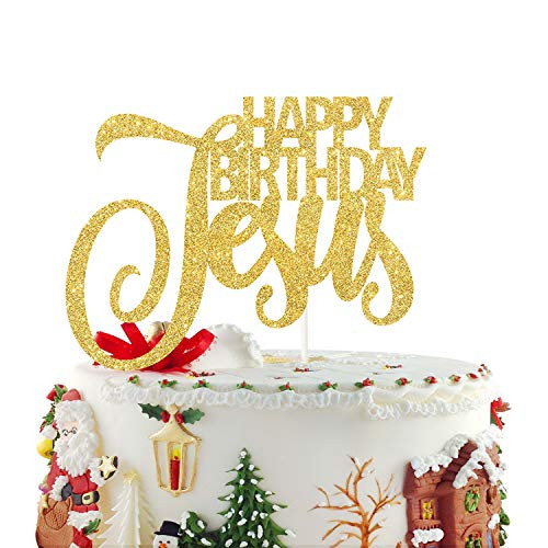 Happy Birthday Jesus Cake Topper  Jesus Birthday Cake Decor  Jesus Reason for the Season  Glitter Merry Christmas Party Decorations