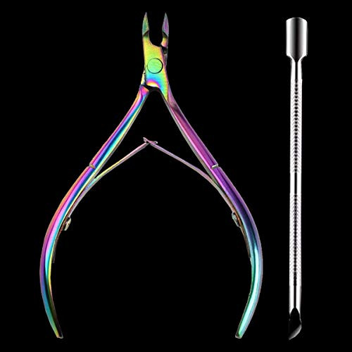 Nail Cuticle Trimmer with Cuticle Pushers Cuticle Pusher and Cutter Professional Stainless Steel Cuticle Cutter Clipper Durable Pedicure Manicure Tools for Fingernails and Toenails Rainbow Colors Nail Cuticle Trimmer with Cuticle Pushers Cuticle Pusher and Cutter Professional Stainless Steel Cuticle Cutter Clipper Durable Pedicure Manicure Tools for Fingernails and Toenails Rainbow Colors