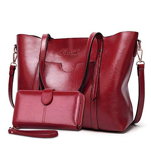 Purses and Handbags for Women Large Shoulder Tote Satchel Purse Work Bags with Matching Wallet Red