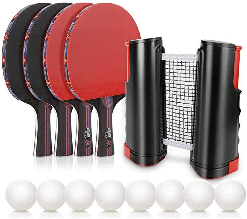 Table tennis set Portable travel table tennis set suitable for indoor and outdoor games for adults and children with 4 table tennis rackets 8 table tennis 1 retractable table tennis net 1 storage bag
