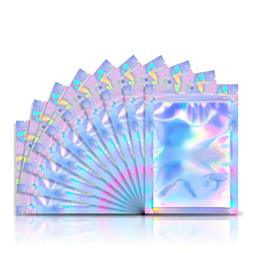 100pcs 4X 6 Smell Proof Resealable Mylar Bags Food Storage Holographic Bags Foil Pouch DoubleSided Ziplock Bag