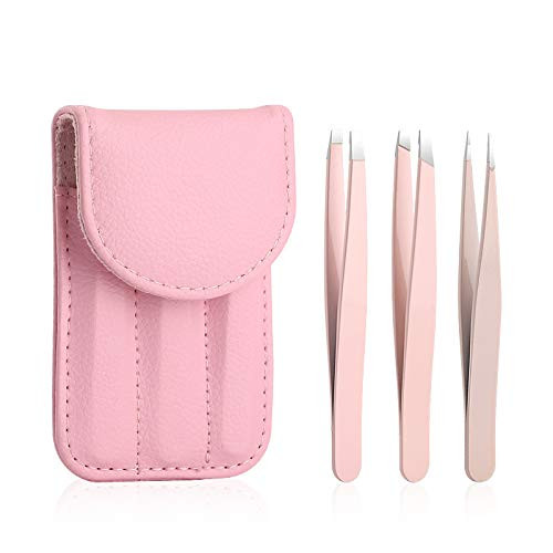 ONLYBETTER tweezers tweezers set with Travel Case 3 Pack Best tweezers precision for ingrown hair tweezers and Splinters Splinter Blackhead Hair Removal