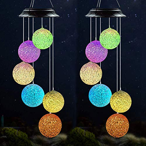 Wind Chimes Color Changing Solar Power Wind Chime Crystal Ball Wind Chimes Mobile Portable Waterproof Outdoor Decorative Romantic Wind Bell Light for Patio Yard Garden Home 2 Pack Crystal Ball