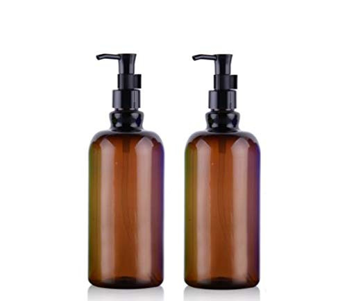 2PCS 500ml17oz Empty Plastic Pump Press Bottle Refillable Shampoo Lotion Container Sample Packing Storage Pot Jar Vials Dispenser for Essential Oil Emulsion Massage OilBrown