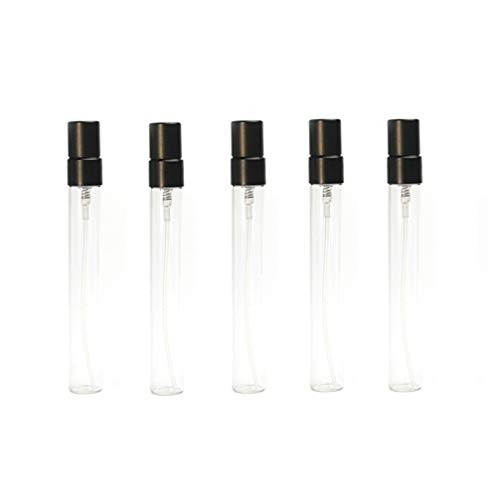 5PCS 10ML034OZ Clear Glass Mini Perfume Spray Bottle with Black Cap Empty Atomizer Refill Fine Mist Perfume Dispenser Jar Portable Travel Bottles Sample Trial Pack Essential Oils Fragrance Container