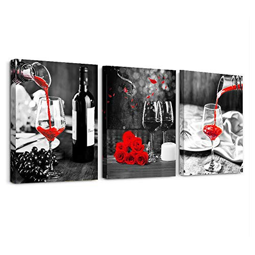 Kitchen Wall Art for dining room Wall Decor Still life Black and white Canvas art Prints Wine barrel bar Red rose painting modern family wall decorations restaurant bedroom Decor Artwork 3 piece set Kitchen Wall Art for dining room Wall Decor Still life Black and white Canvas art Prints Wine barrel bar Red rose painting modern family wall decorations restaurant bedroom Decor Artwork 3 piece set