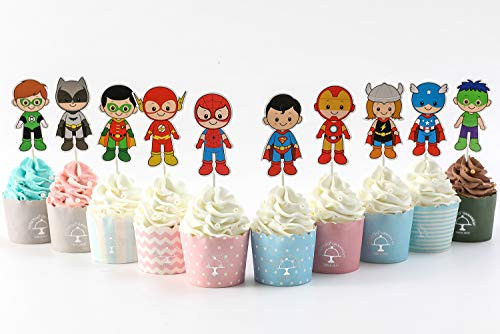 CORODER Superhero Avengers Cute Cupcake Toppers For Kids Birthday Party Cake Decorations