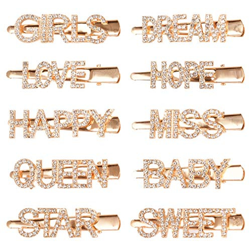 10PCS Word Hair Clip Letter Bobby Pins Gold Sparkly Barrettes Bling Handmade Crystal Hair Jewellery Headwear Accessories for Women Girls 10PCS Word Hair Clip Letter Bobby Pins Gold Sparkly Barrettes Bling Handmade Crystal Hair Jewellery Headwear Accessories for Women Girls