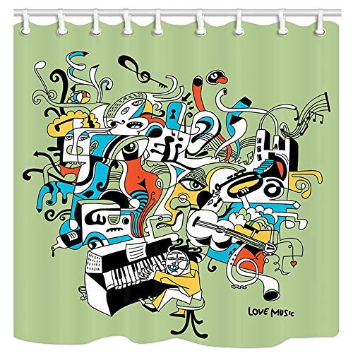 MMOSENN Modern Art Shower Curtain, Love Music Style Abstract Pattern, 69X70inch Polyester Fabric Anti-Mildew Bath Curtain for Bathroom, Bath Accessories 12 Hooks Included