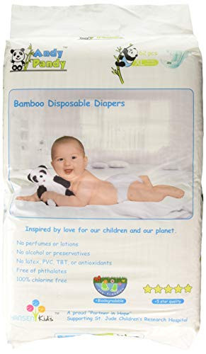 Eco Friendly Premium Bamboo Disposable Diapers by Andy Pandy  XL  for Babies Weighing 26 lbs  XLarge Pack of 62