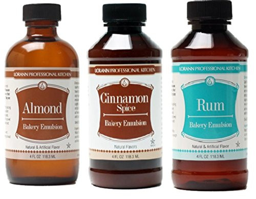 LorAnn Bakery Emulsion 3 pack  1 each Almond Cinnamon Spice and Rum 4 ounce bottles
