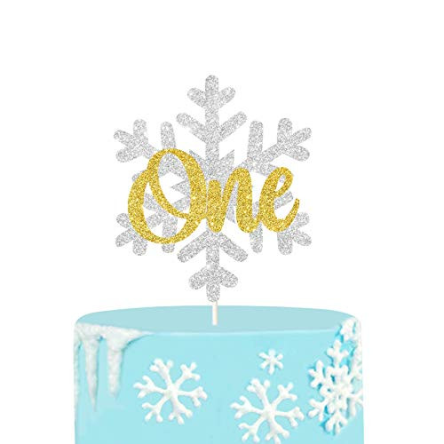 LILIPARTY Glitter Snowflake One Cake Topper Snowflake 1st Birthday Cake Topper Winter Cake Smash Topper First Birthday Party Decoration