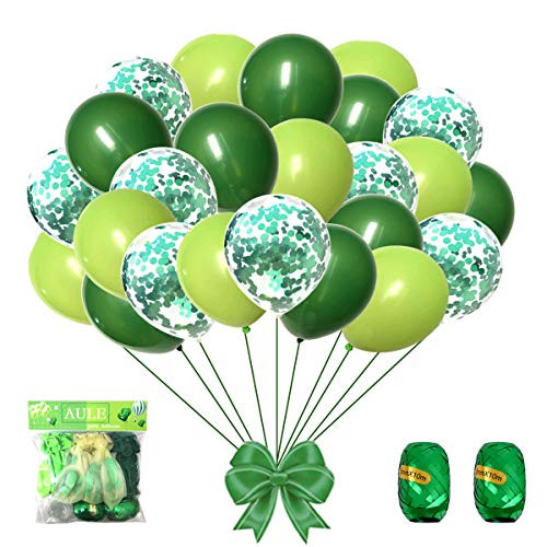 AULE Green Balloons  Green Confetti Balloons 63 Pack  12 inch Premium Latex Balloons  64ft Ribbon  Green Party Decorations Supplies
