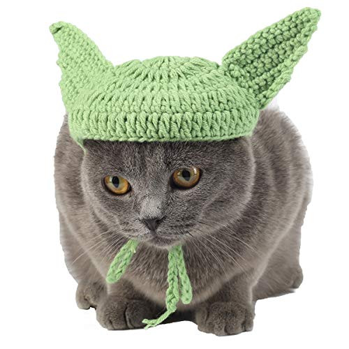 Coomour Halloween Dog Hats Handmade Green Ear Dog Costumes Crochet Cute Dog Cap Accessory for Dogs Cats Pets Small