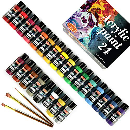 Acrylic Paint Set of 24 Colors 2fl oz 60ml BottlesNon Toxic 36 Colors Acrylic Paint No Fading Rich Pigment for Kids Adults Artists Canvas Crafts Wood Painting