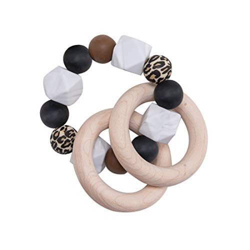 Wooden Teether Baby Teether Nursing Bracelet Silicone Teething Beads Wooden Teething Ring Infant Baby Bracelet Teething Toys Leopard Print