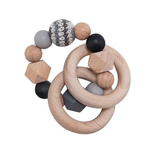 Wooden Teether Baby Teether Nursing Bracelet Silicone Teething Beads Wooden Teething Ring Infant Baby Bracelet Teething Toys Wood Color