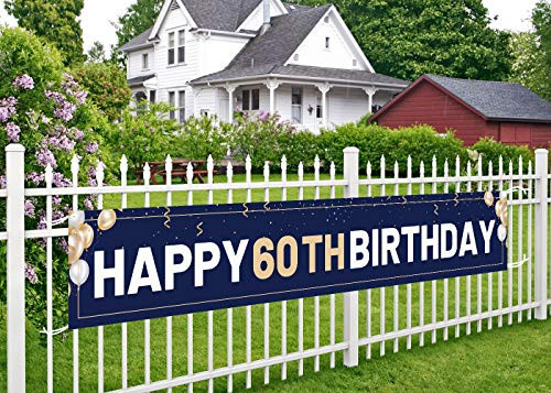 Happy 60th Birthday Banner Blue Large 60th Bday Sign 60th Birthday Party Outdoor Decoration for Men?98 x 16 feet?