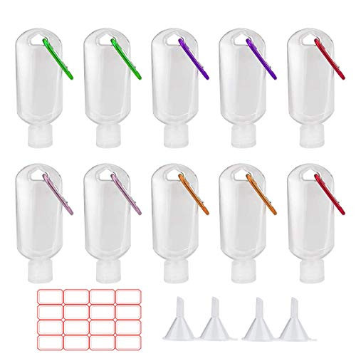 Travel Plastic Clear Keychain10 Pack Refillable Bottles Portable Convenient Mini Travel bottles Leakproof Empty Squeeze Containers Flip Cap Buckle Random Color60ml2oz