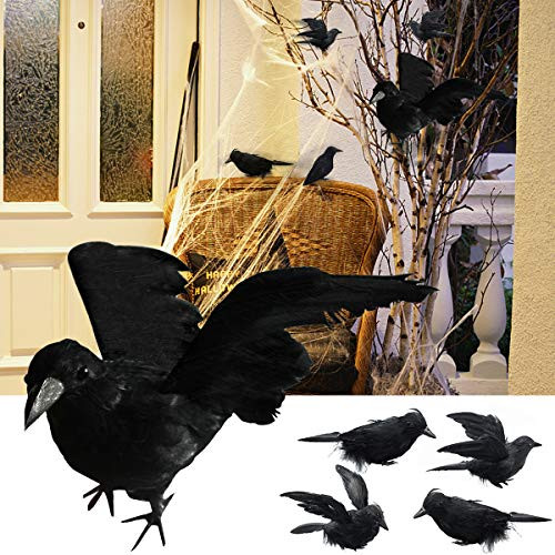 Halloween Black Feathered Crows Handmade Black Feathered Crow for Halloween DecorationsBlack Birds Ravens Props Decor 1 Pc Huge4 Pc Normal