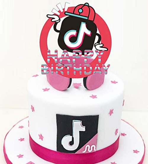 Tik Tok Cake Topper Happy Birthday Cake Topper Supplies Tik Tok Theme Party Music Party DecorationsRed