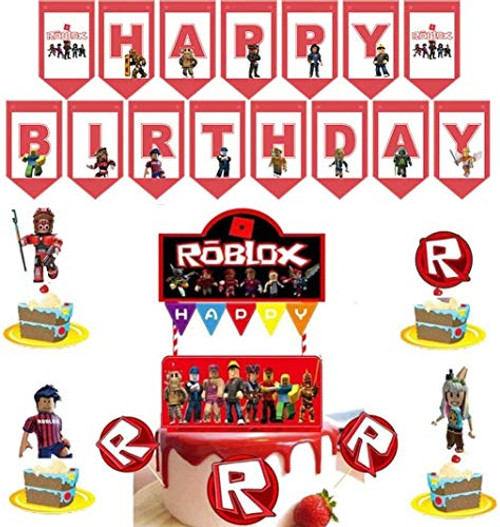 28PCS Roblox Cake topper Happy Birthday Banner For Roblox Game Theme Happy Birthday Party Cupcake Decorations For Roblox Birthday Party Supplies For Kids